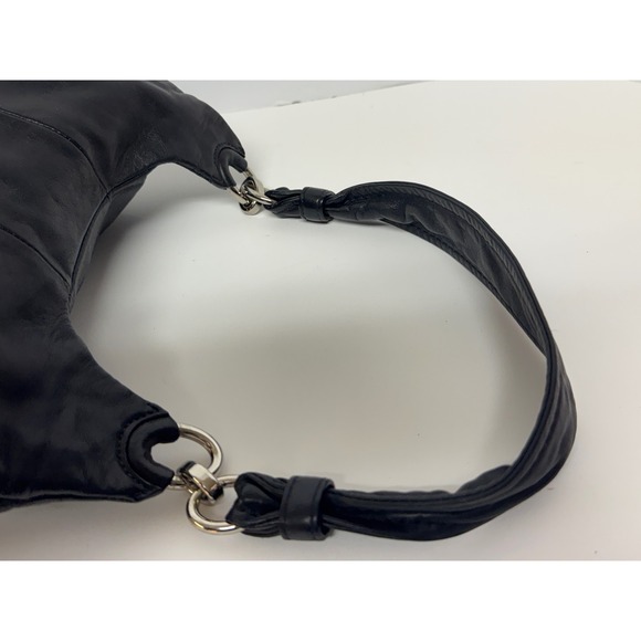 Coach Black Leather Shoulder Bag Flap Turnlock Closure Silver Hardware Hobo - Picture 7 of 12